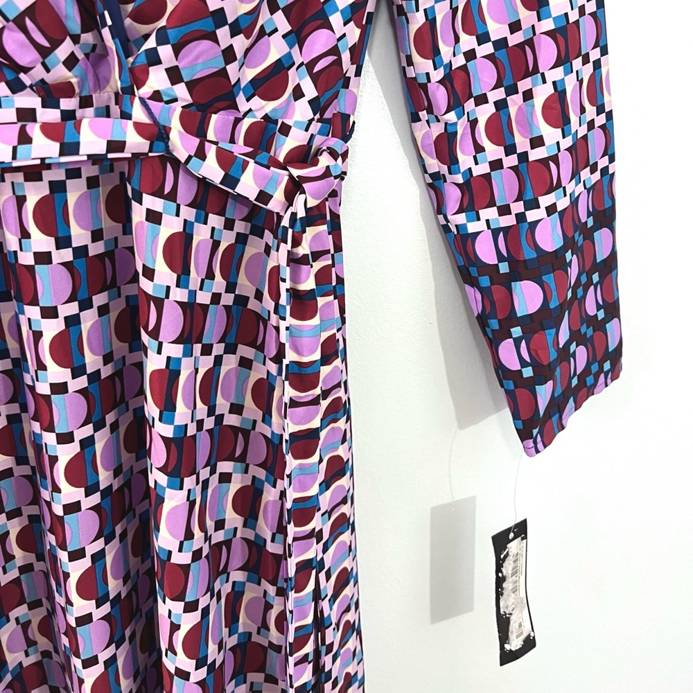 Donna Morgan Caelen Geo Wrap Tie Waist Long Sleeve Maxi Dress Purple Boho 4 - Picture 7 of 10